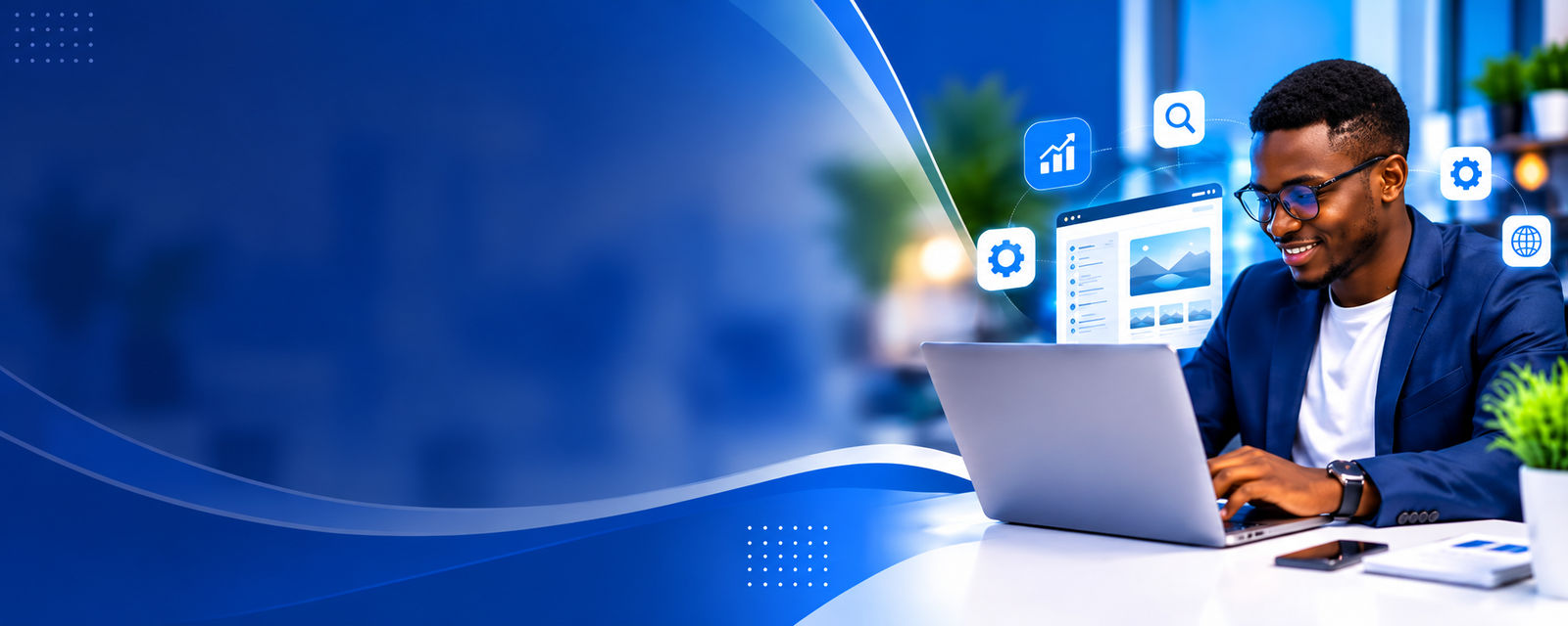 Espace de travail numérique en bleu (2)